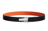 HERMES Horsehead Pattern With Buckle Smooth Buckle Leather Belts Men's Black/Orange Width: 3.2cm