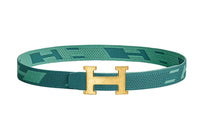 HERMES Minimalist Style Light Gold Buckle Nylon Mesh Double-Sided Belt Men's Collegiate Blue/Jasper Width: 3.2cm
