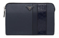 PRADA Saffiano Leather Clutch Men's Blue