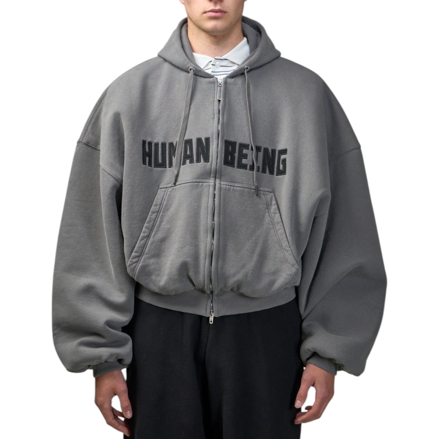 Balenciaga Human Being Round Zip-Up Hoodie 'Dark Grey' 827153TSVB91441