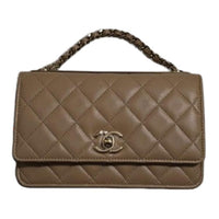 CHANEL Lambskin Shoulder Bag Crossbody Bag Handbag Women's Dark Beige