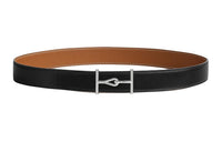 HERMES Double Sided Detail Leather Belts Men's Black Width  3.2CM