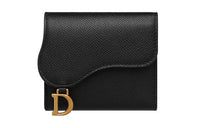 DIOR Grained Calfskin Saddle Bag Wallet Card Holder Women's Black