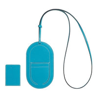 HERMES Chamkila Goat Skin Cell Phone Pouch Large Size Women's Frida Blue With Cookie Color