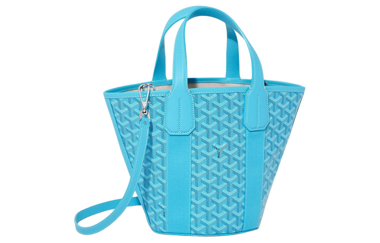GOYARD Belharra Canvas Leather Tote Basket Bag Handbags Crossbody Bags Small Size Women's Turquoise Blue