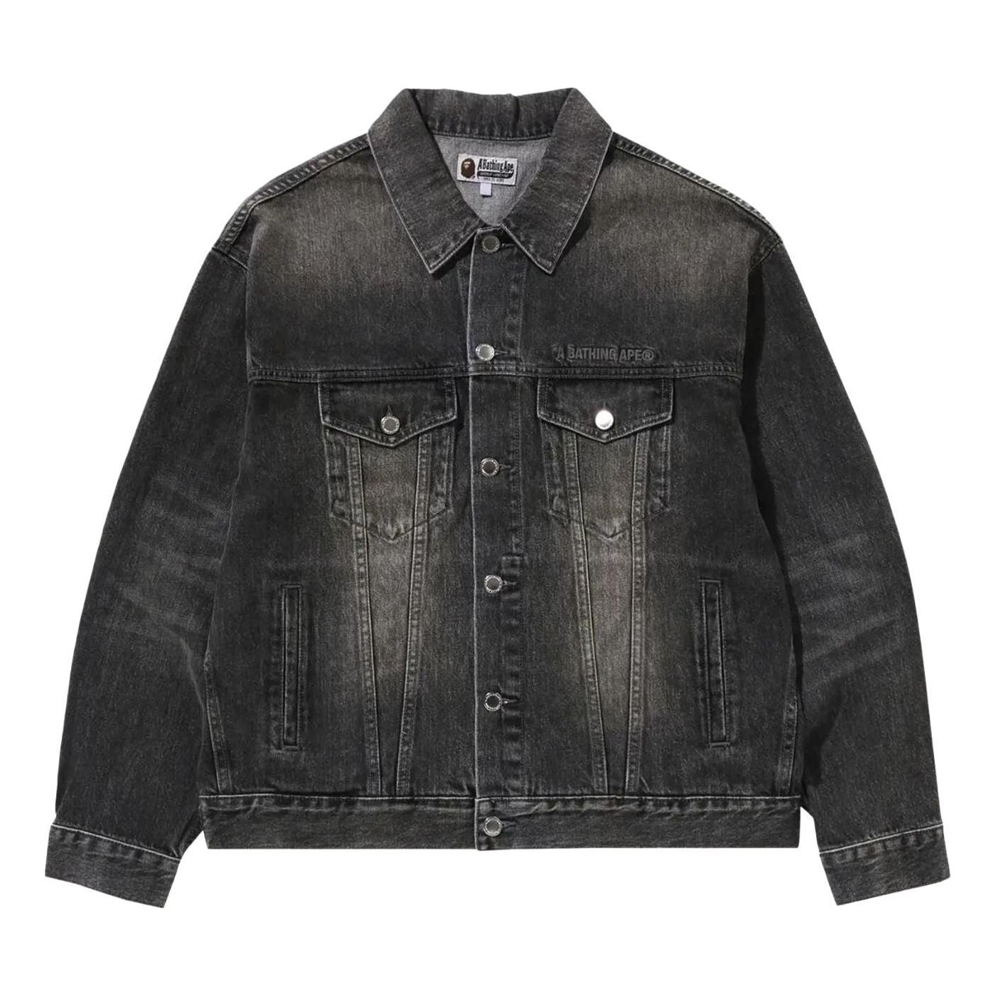 A Bathing Ape Distressed Denim Trucker Jacket 'Black' 1K80-140-308-BLK