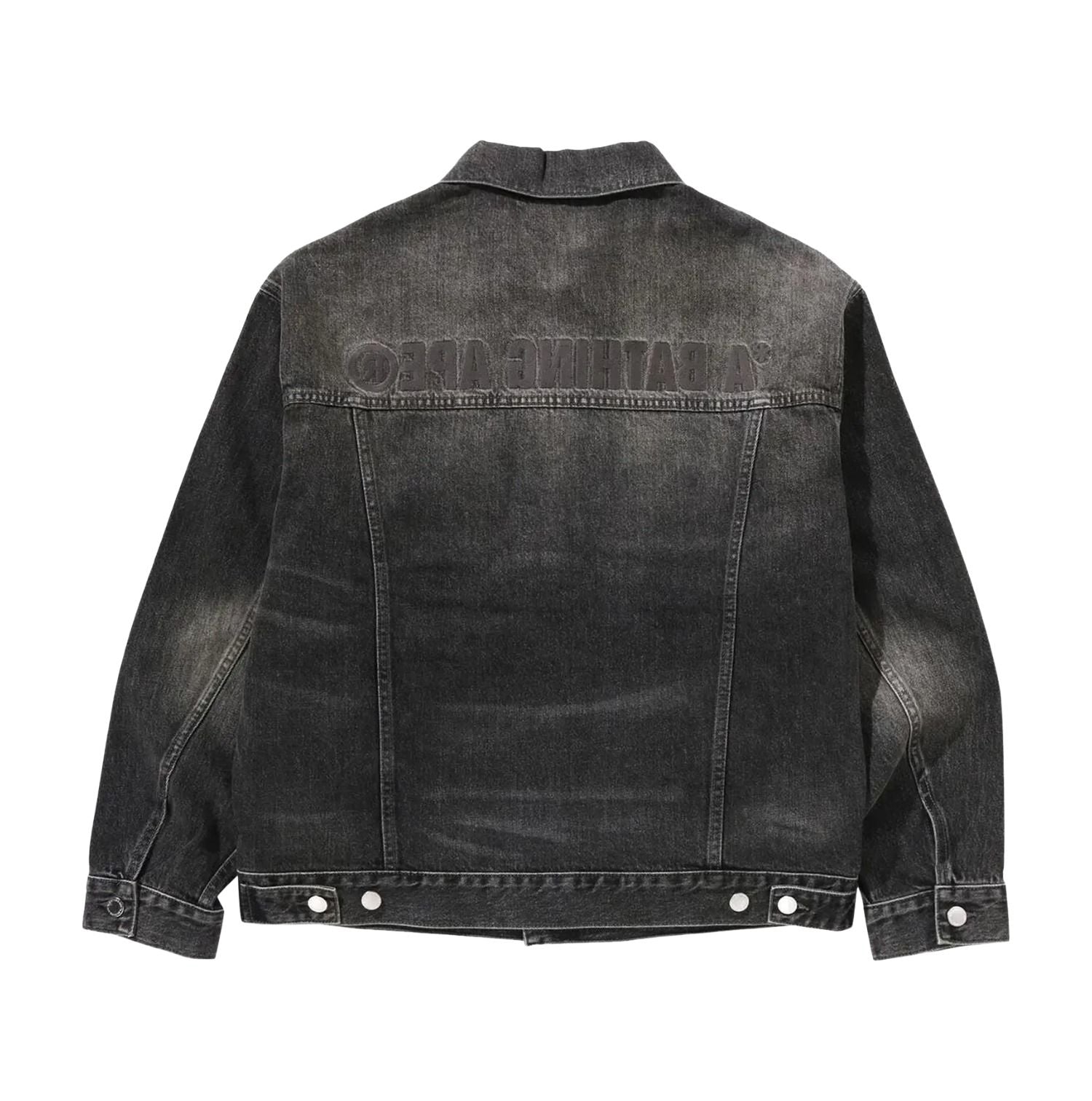 A Bathing Ape Distressed Denim Trucker Jacket 'Black' 1K80-140-308-BLK