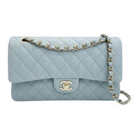CHANEL Calfskin Shoulder Bag Medium Size Women's Light Blue