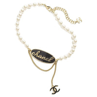 CHANEL Metal Glass Pearl Necklaces Women's White