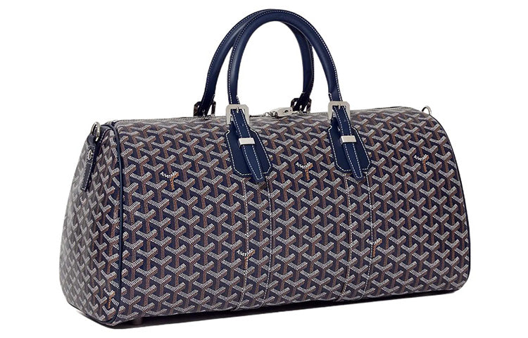 GOYARD Boston Canvas With Leather Portable Crossbody Travel Bag Medium Size Unisex Marine Blue