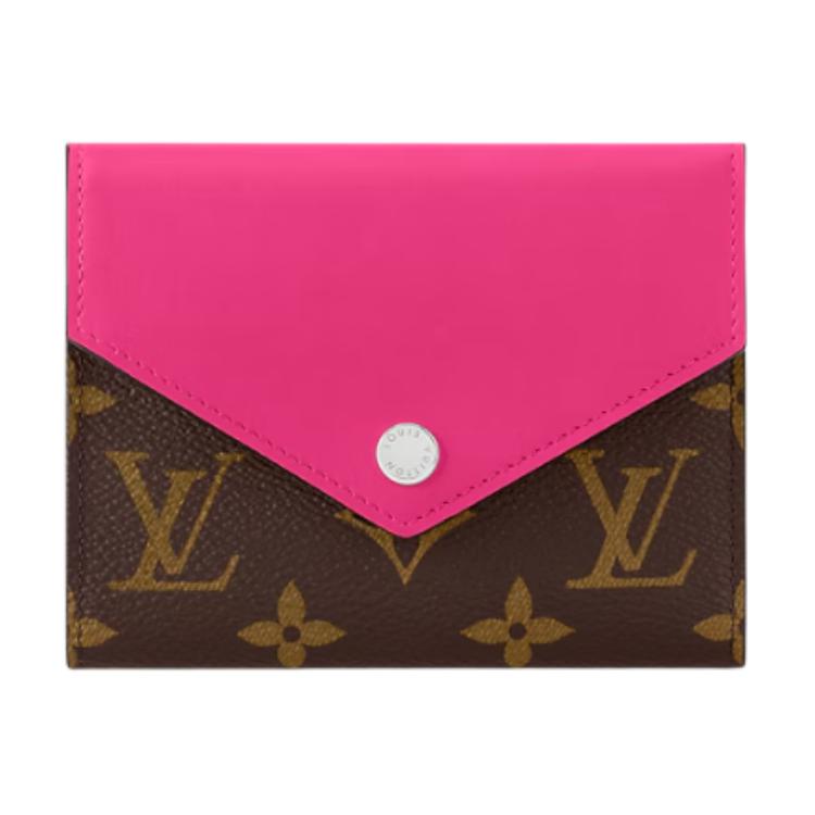 LOUIS VUITTON Victorine Coated Canvas Cow Leather Patchwork Trim Victoria Wallet Women's Rose Red & Brown