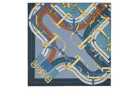 HERMES Silk Scarves Unisex Blue/Brown/Gold