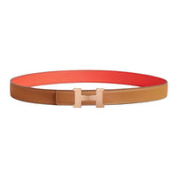 HERMES Metal Leather Belts Unisex Natural Beach Color/Floral Orange Width: 2.4cm