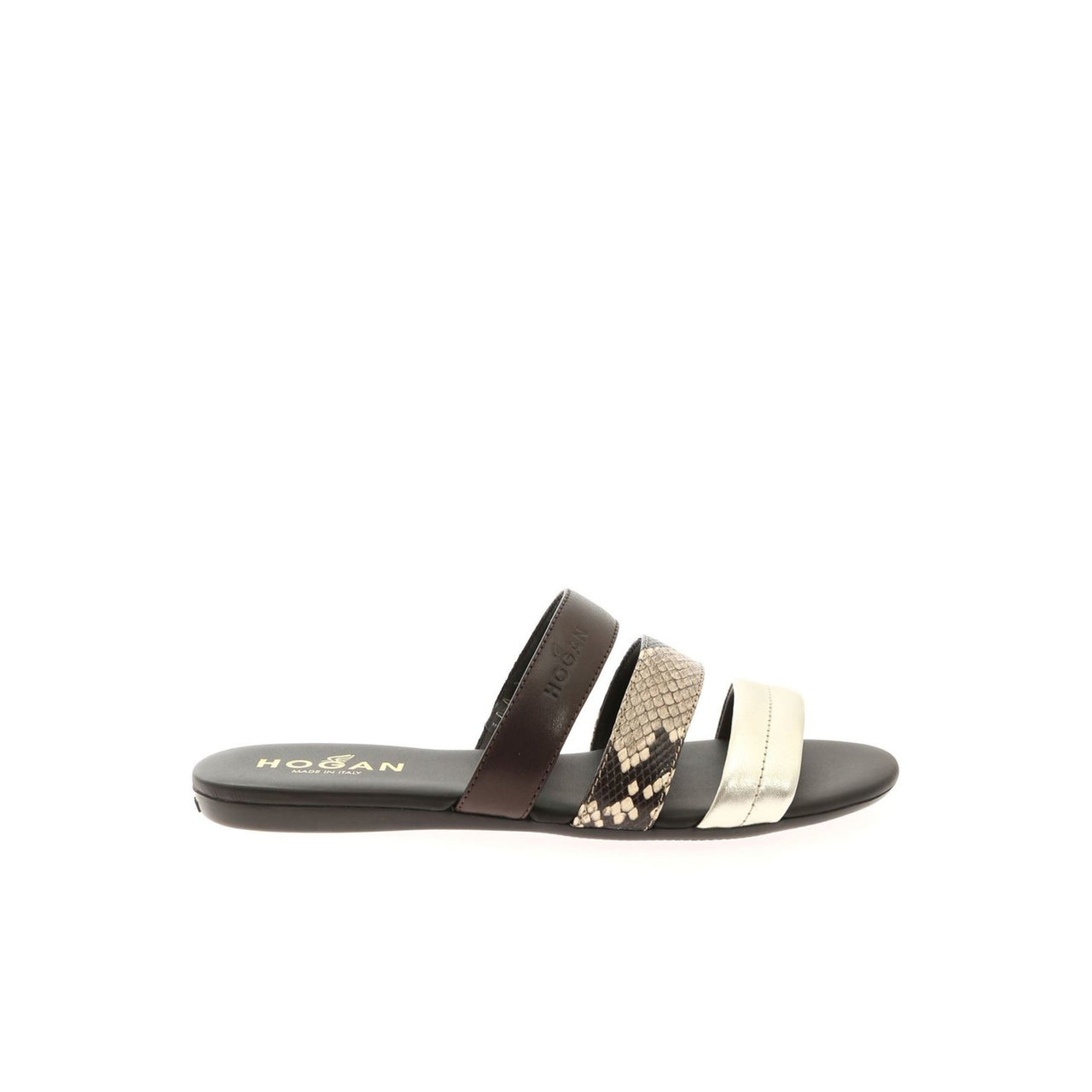 Hogan Valencia Ciabatta Sandals in Brown/Gold