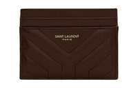 SAINT LAURENT Joan Calfskin Card Holder Unisex Black Mountain Walnut