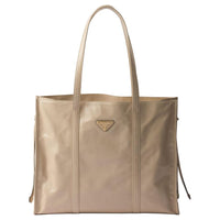 PRADA Leather Tote Bag Shopping Bag Handbag Large Size Women's Lime Gray