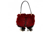PRADA Leather Fringe Decoration Calfskin With Fox Leather One Shoulder Handbag Women's Red/Black