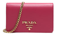 PRADA Leather Chain Bag Shoulder Bag Women's Rose Red
