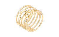 DIOR Crystal Pearl Metal Rings Women's Gold