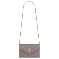 SAINT LAURENT Calfskin Envelope Bag Wallet Shoulder Bag Women's Umber