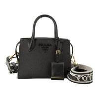 PRADA Cross-Stitch Leather Shoulder Bag Crossbody Bag Handbag Women's Black