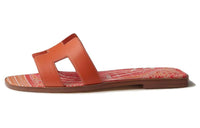 HERMES Oran Genuine Leather Sole Slip-Resistant Slide Slippers Women's Orange