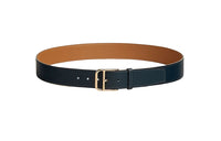 HERMES Gold Pin Buckle Leather Belts Men's Dark Blue Width: 3.5cm