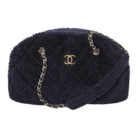 CHANEL Wool Bowling Bag Handbag Shoulder Bag Large Size Women's Black Blue