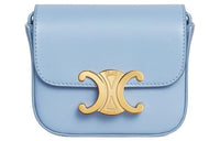 CELINE Triomphe Bright Calfskin Shoulder Bag, Crossbody Bag Mini Women's Sky Blue