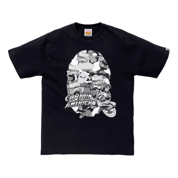 A Bathing Ape x Marvel Comics Camo Captain America T-Shirt 'Black' 1F23-110-929