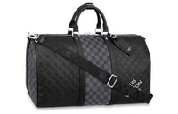 LOUIS VUITTON Keepall Cowhide Patchwork Canvas Monkey Bag Shoulder Bag Crossbody Bag Handbag Men's Black/Gray
