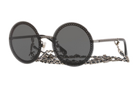 CHANEL Metal Round Sunglasses Women's Black
