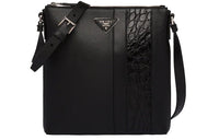 PRADA Saffiano Crocodile Leather Trim Shoulder Bag Crossbody Bag Regular Men's Black