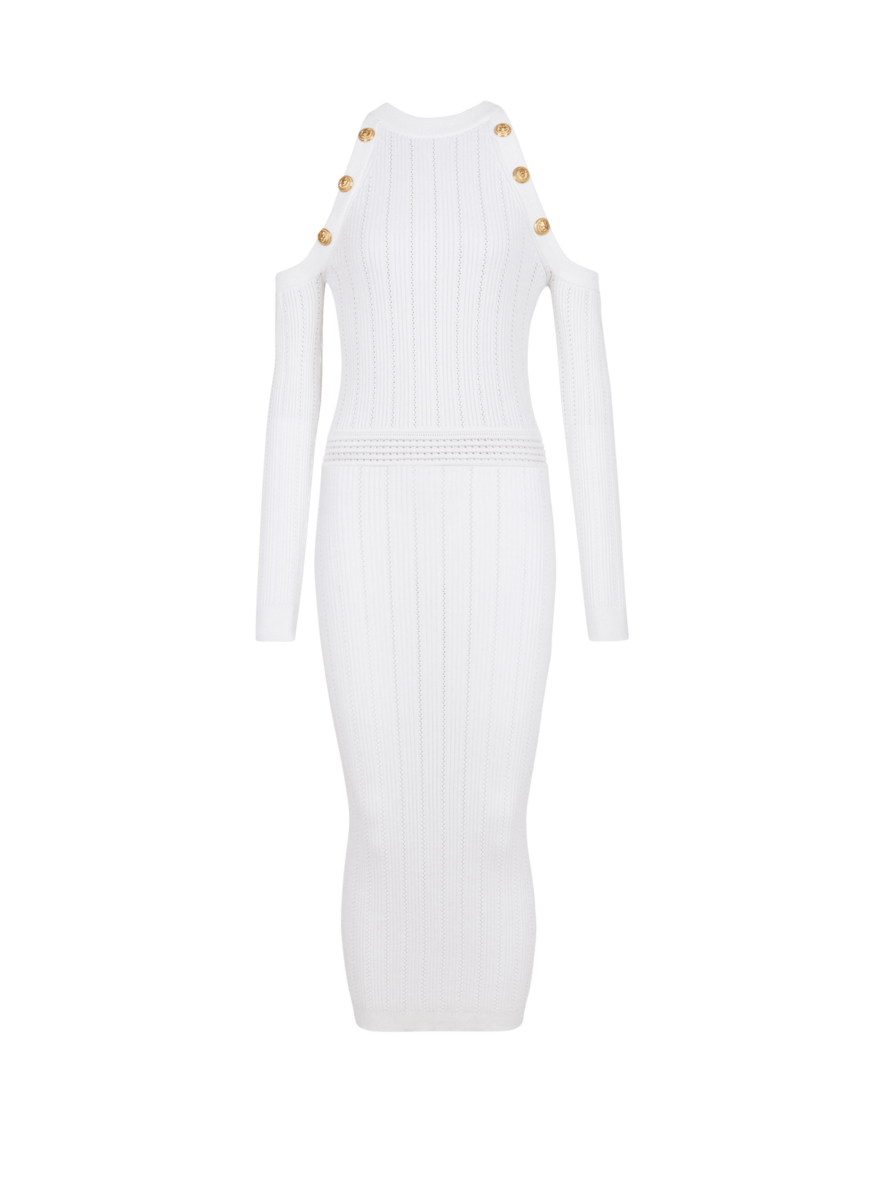 Balmain Women's Ls Off Shoulder Knit Midi Dress