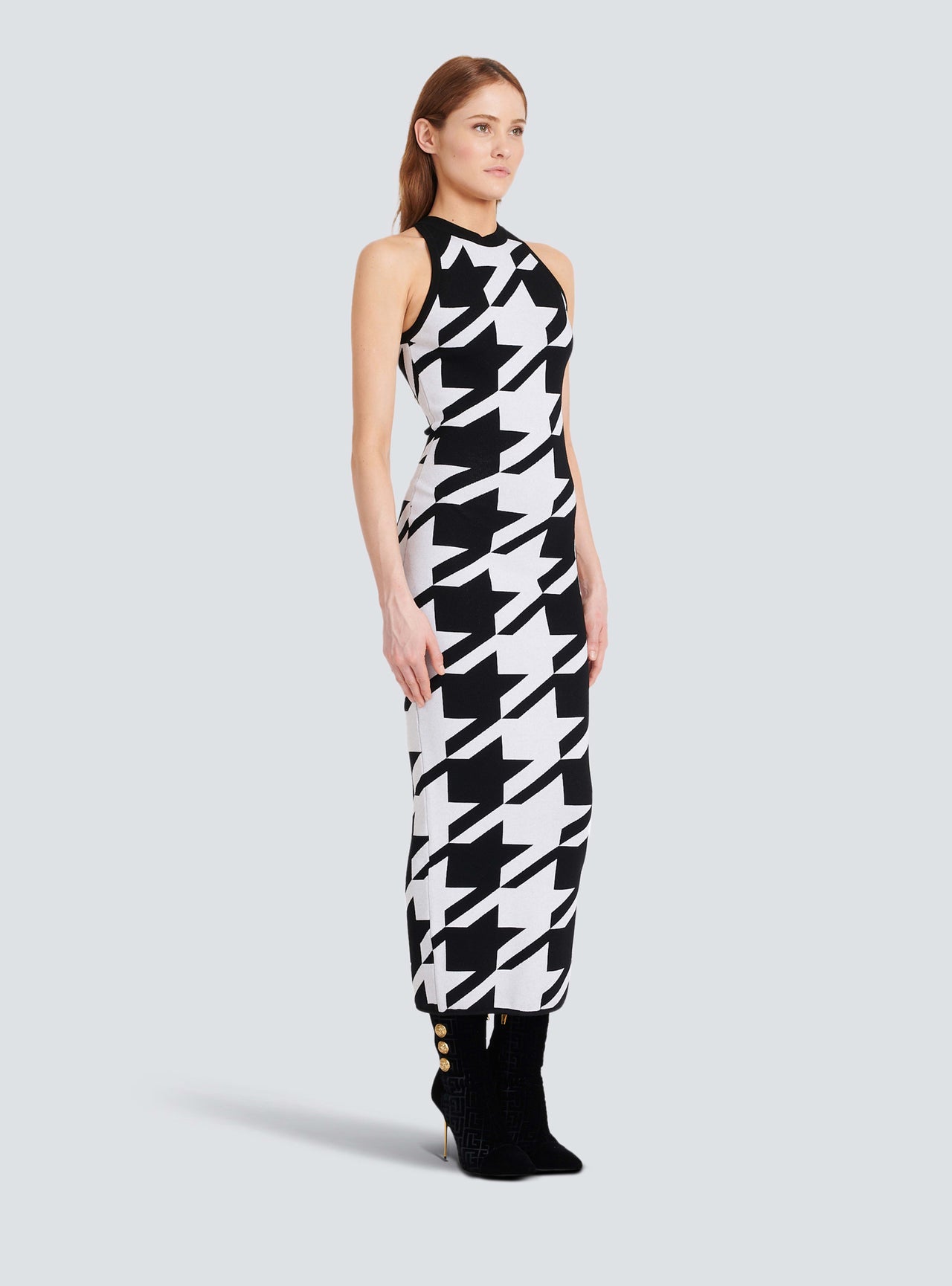 Balmain Women's Sleeveless Houndstooth Knit Midi Dress
