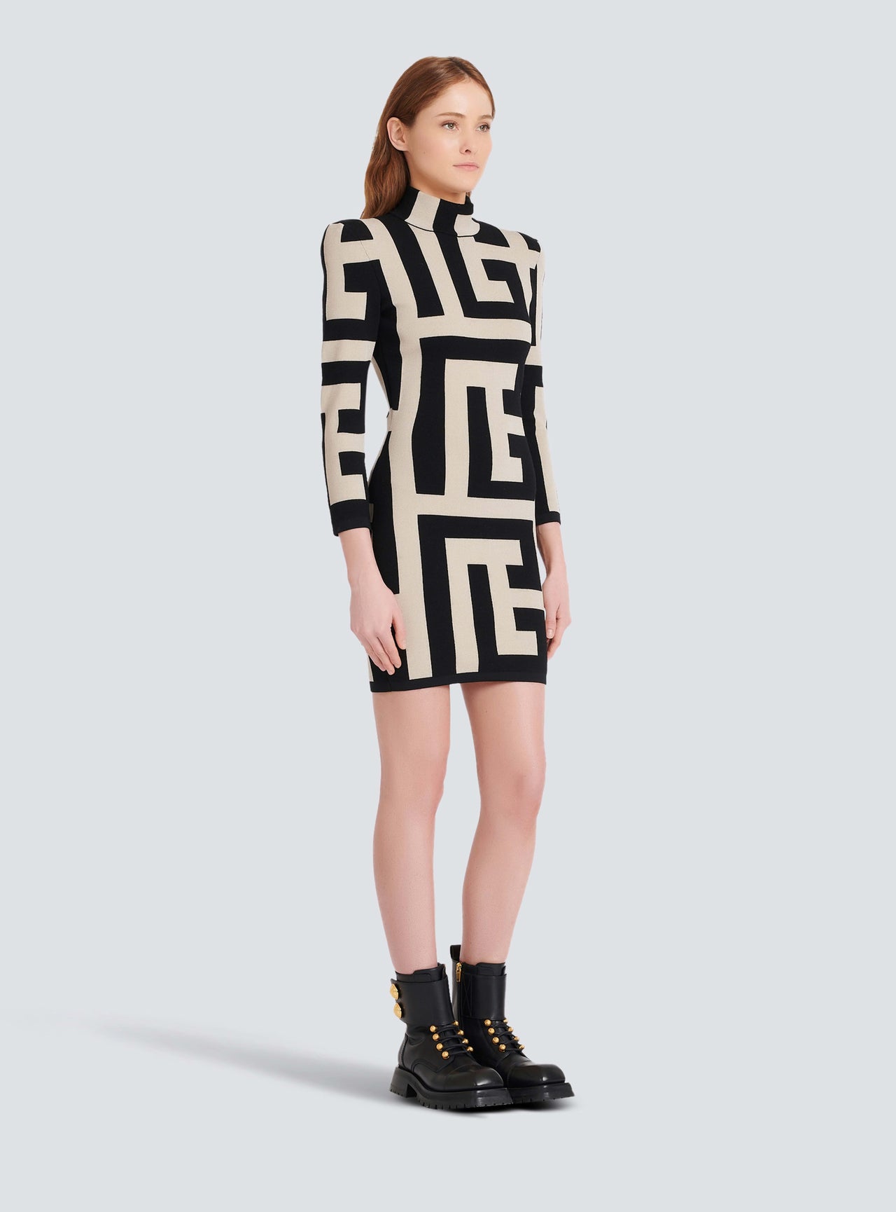 Balmain Women's Ls Mega Monogram Knit Short Dress