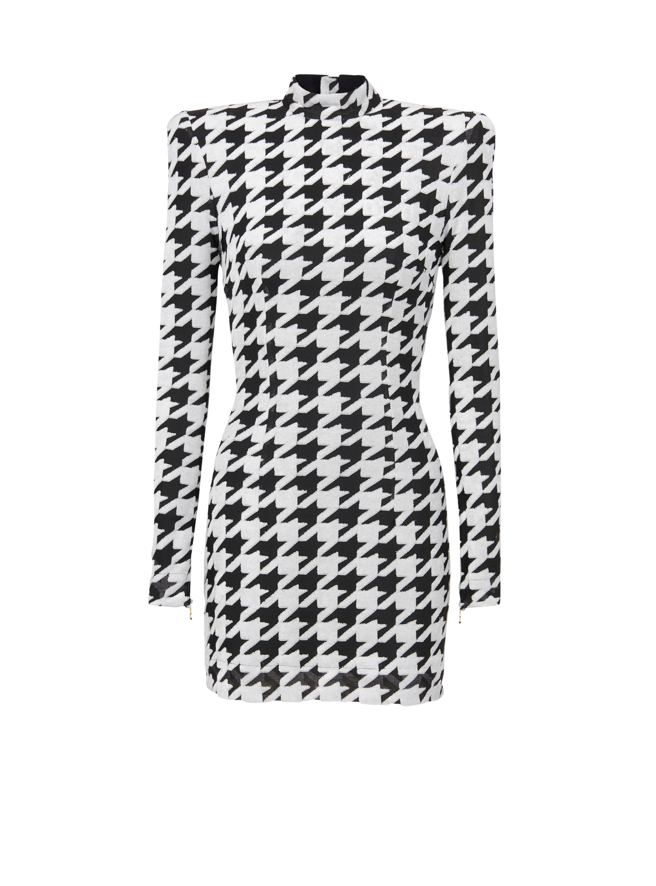 Balmain Women's Ls Houndstooth Velvet Short Dress