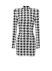 Balmain Women's Ls Houndstooth Velvet Short Dress