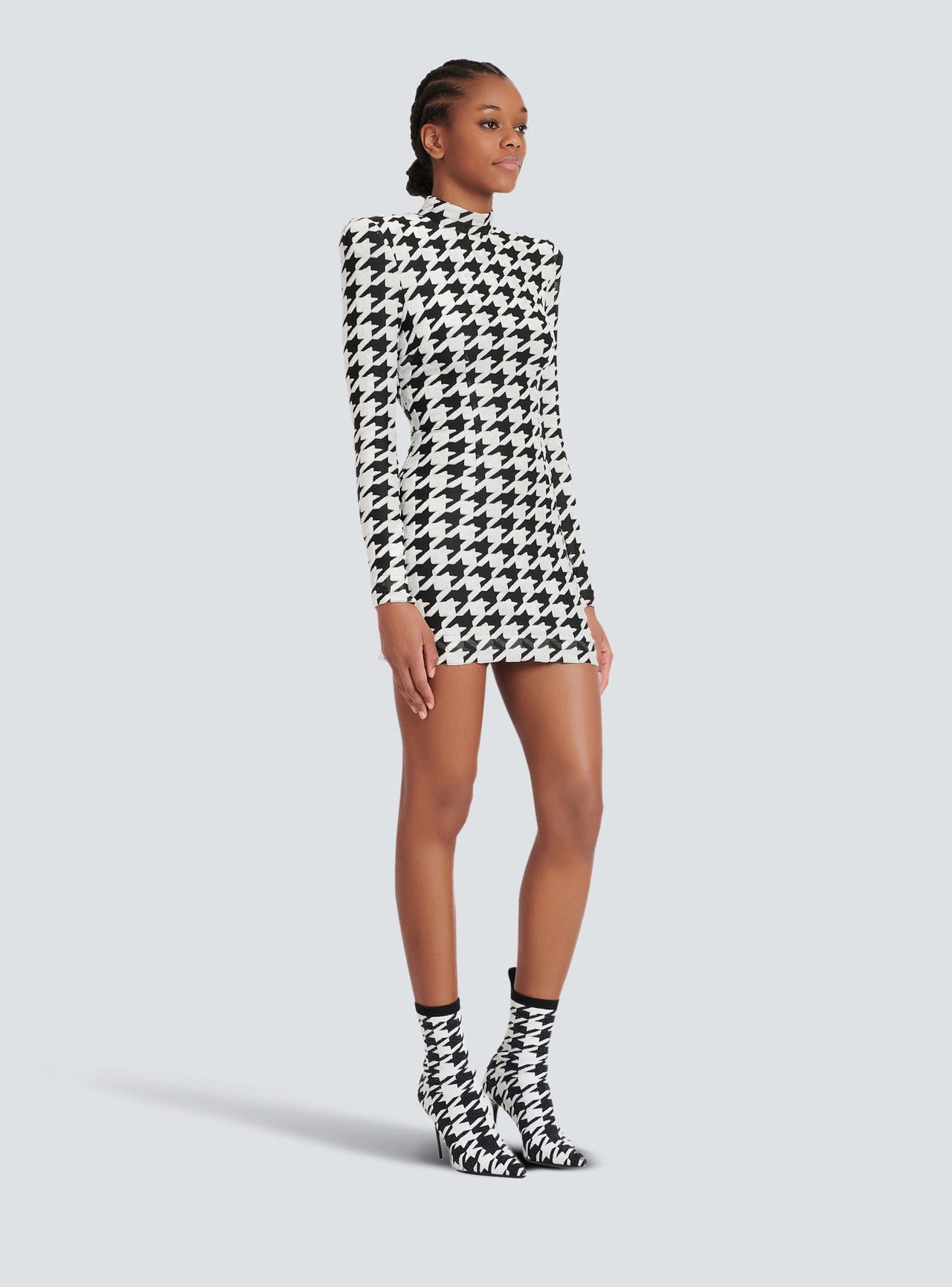 Balmain Women's Ls Houndstooth Velvet Short Dress