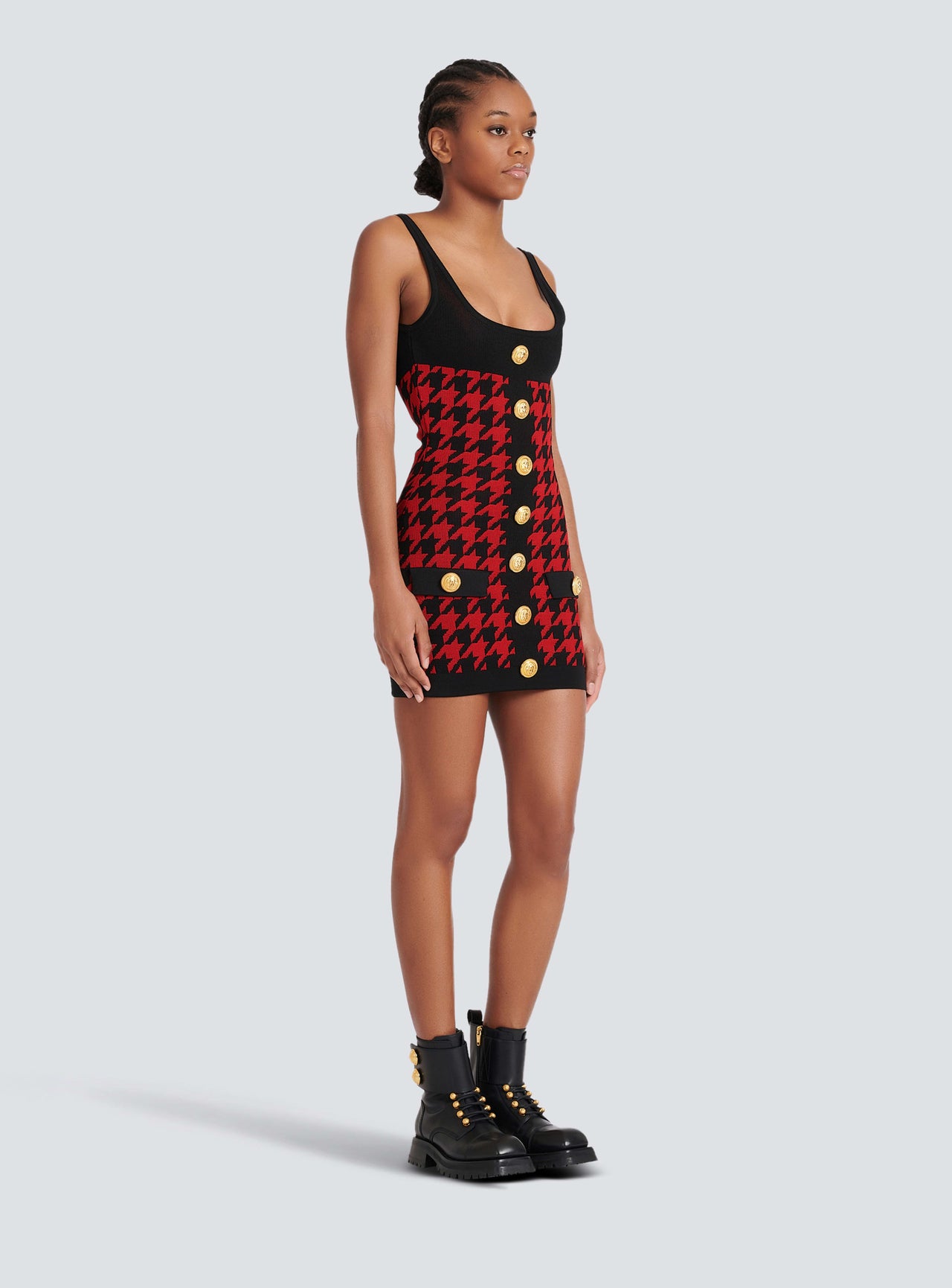 Balmain Women's Butonned Houndstooth Short Knit Dress