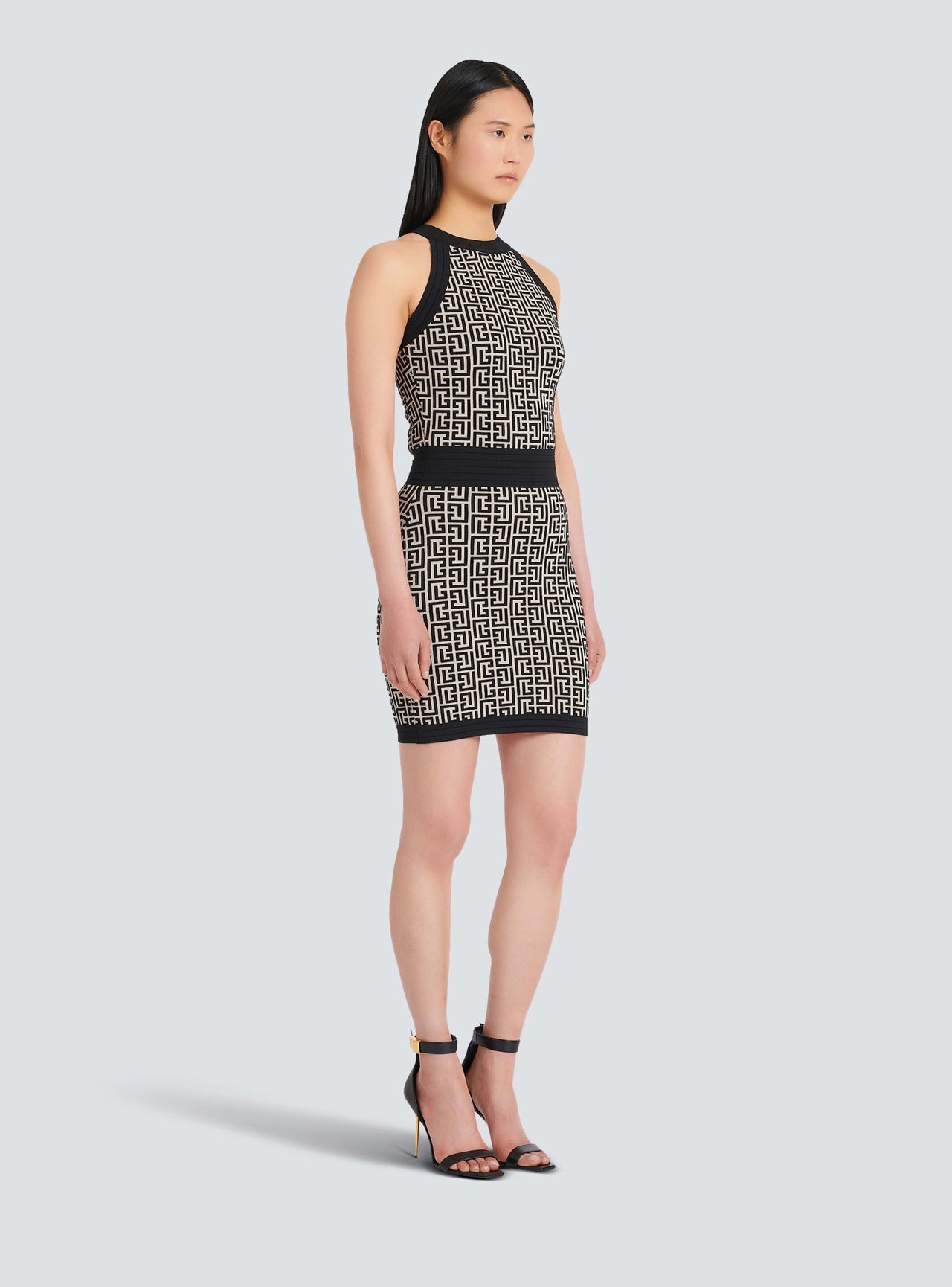 Balmain Women's Sleeveless Monogram Knit Short Dress