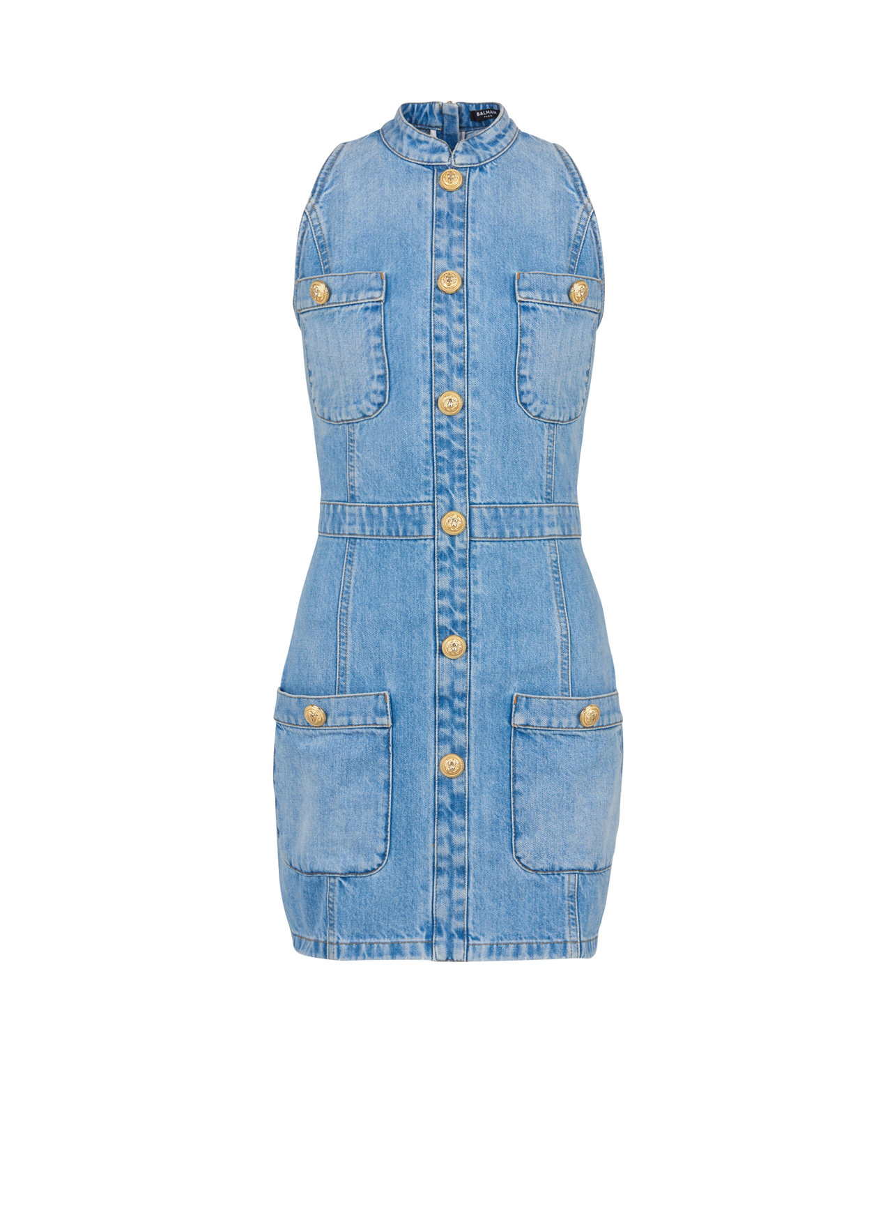 Balmain Women's Sleevelesss 4Pkts Blue Denim Short Dress