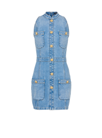 Balmain Women's Sleevelesss 4Pkts Blue Denim Short Dress