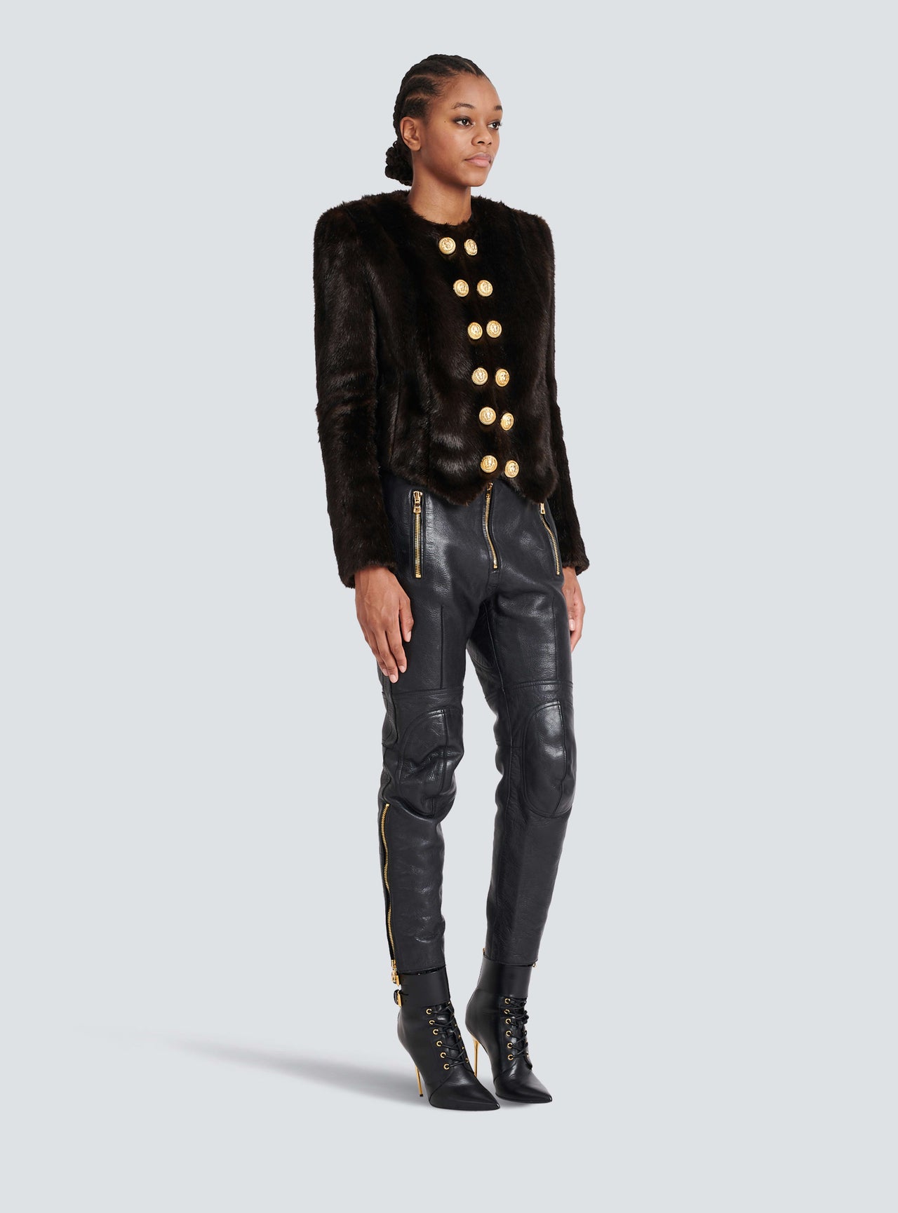 Balmain Women's Multi Zips Cut Leather Pants