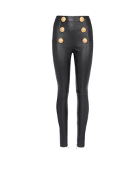 Balmain Women's Hw 6 Btn Leather Skinny Pants