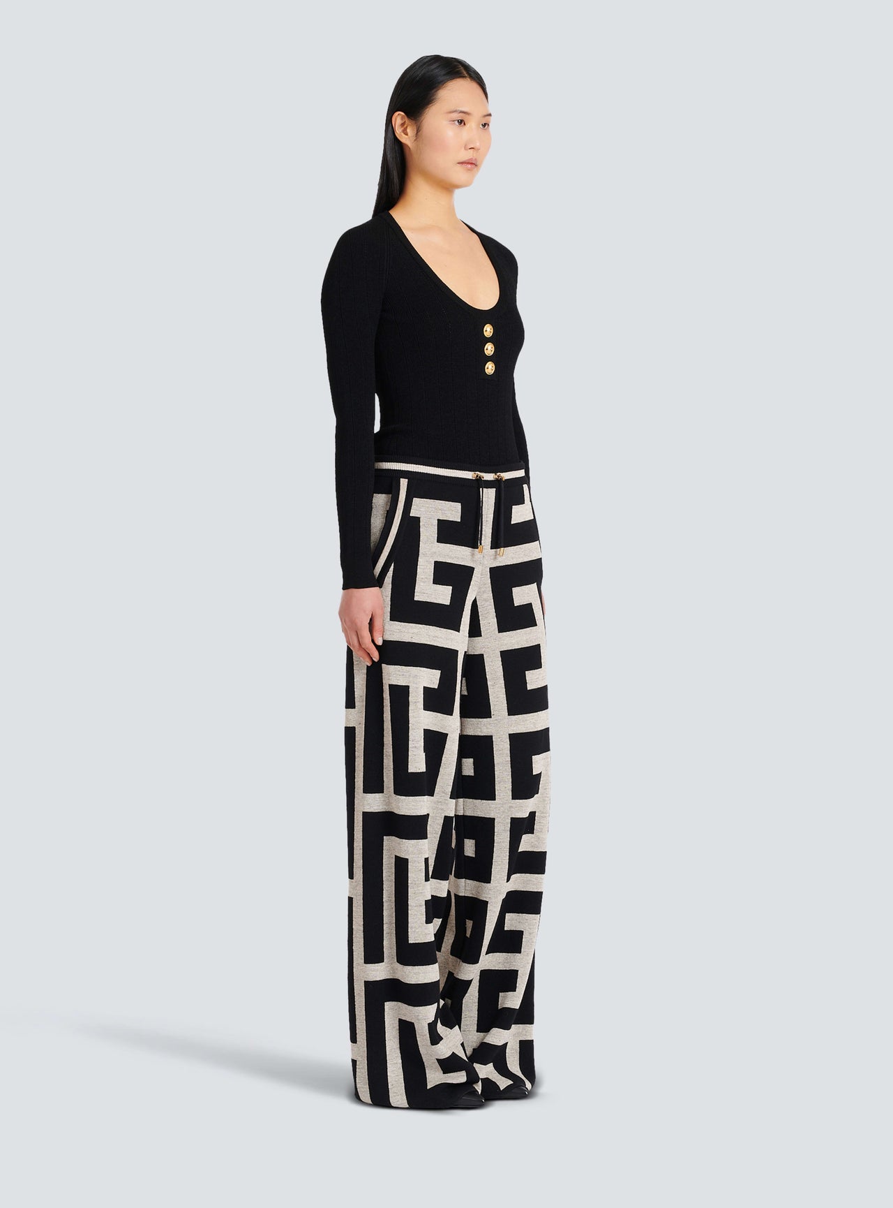 Balmain Women's Mega Monogram Knit Large Pants