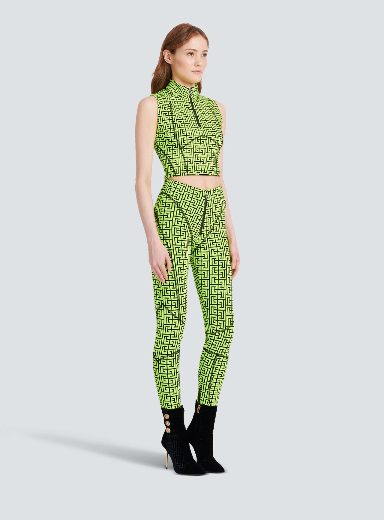 Balmain Women's Monogram Zipped Jersey Leggings