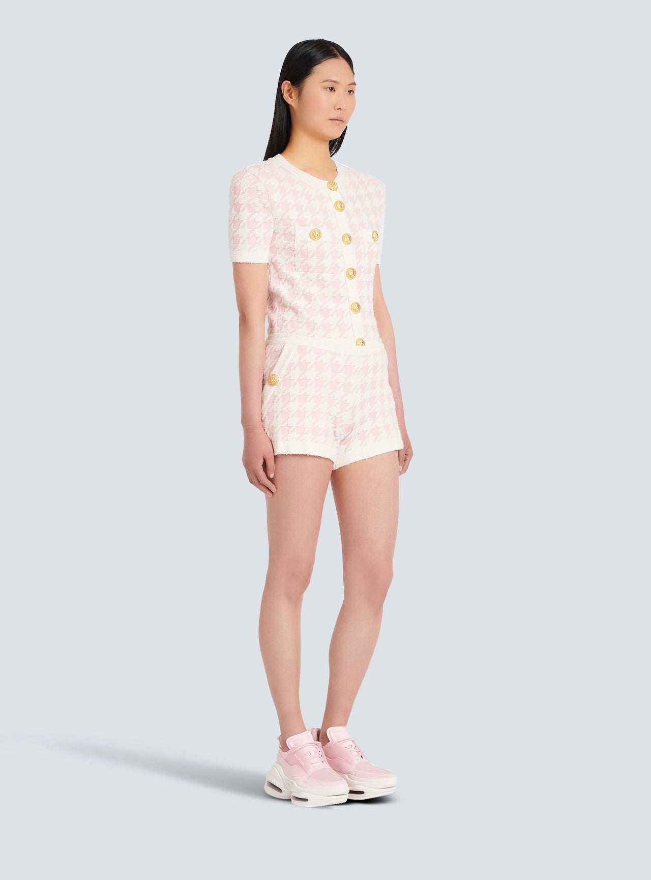 Balmain Women's 2Btn Houndstooth Ligth Tweed Shorts