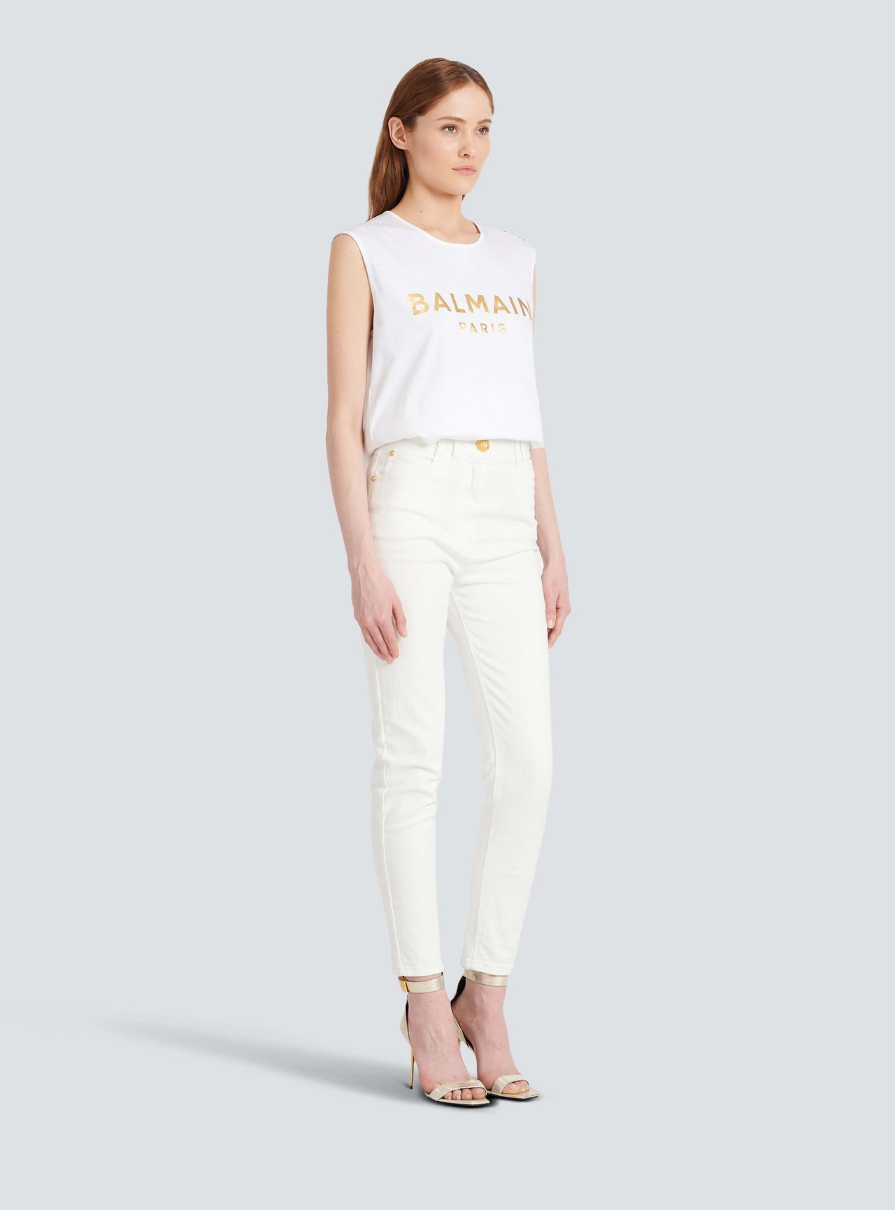 Balmain Women's Hw White Denim Slim Jeans