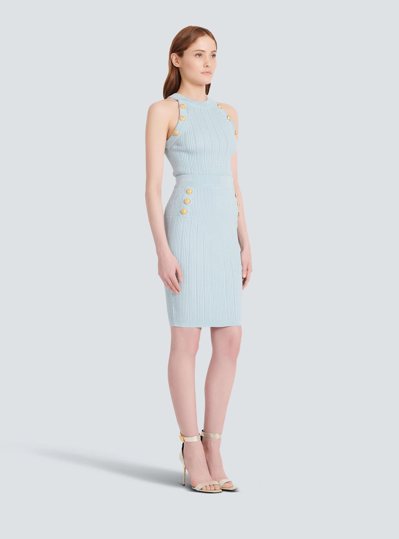 Balmain Women's Hw 6Btn Knit Knee-Length Skirt